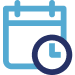 Icon of a calendar with a clock in the bottom right corner, symbolizing scheduling or appointments.
