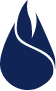 A dark blue icon shaped like a water droplet with an abstract flame design inside.