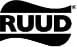 The Ruud logo, featuring the word RUUD in bold capital letters within a curved, wave-like black shape.