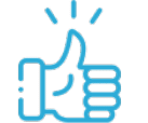 A blue line drawing of a hand giving a thumbs up, with radiating lines around the thumb indicating emphasis.