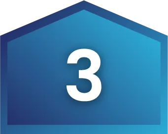 A white number 3 is centered on a blue house-shaped icon with a gradient from light to dark blue.