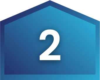 A large white number 2 is centered on a blue, house-shaped icon.